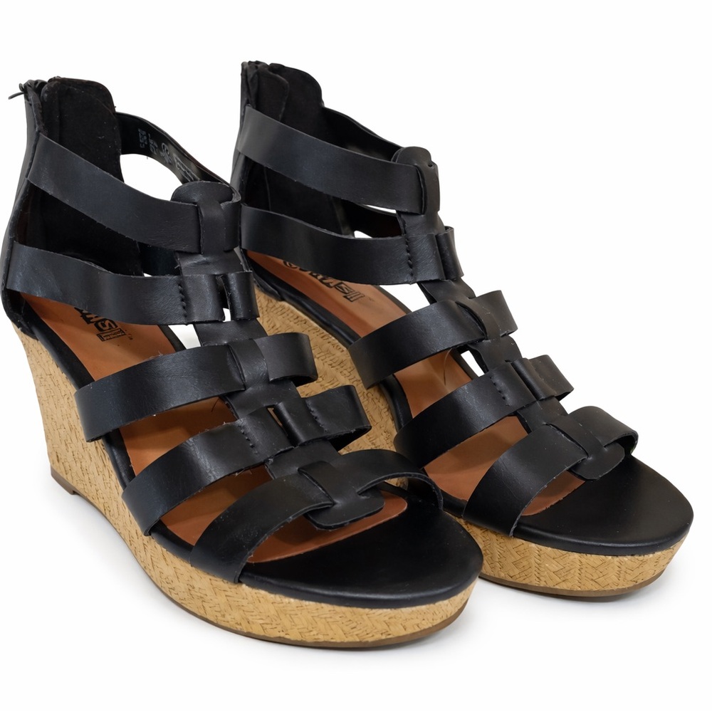 Brash Black Strappy‎ Wedge Sandals Espadrille Platform